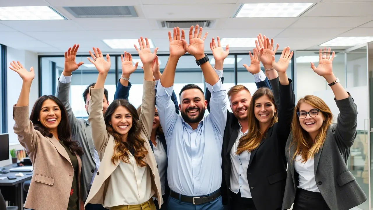 personal celebrando en oficina
